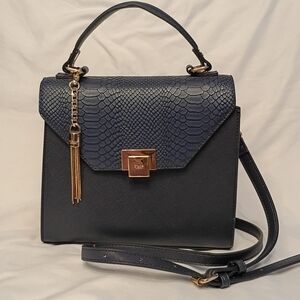 Dune London Midnight Blue Satchel with Gold Accents